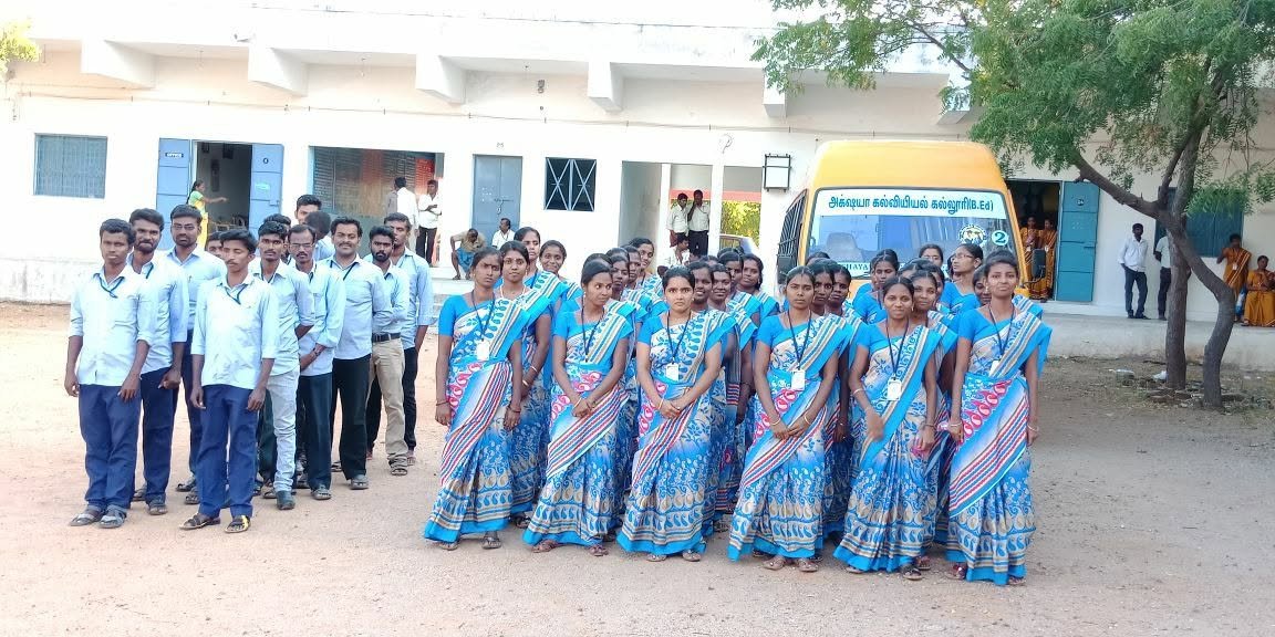 Akshaya College of Education B.Ed Students Group with College Bus